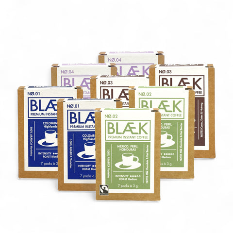 BLÆK Premium Instant Kaffee Starter-Set - Boxen + Decaf