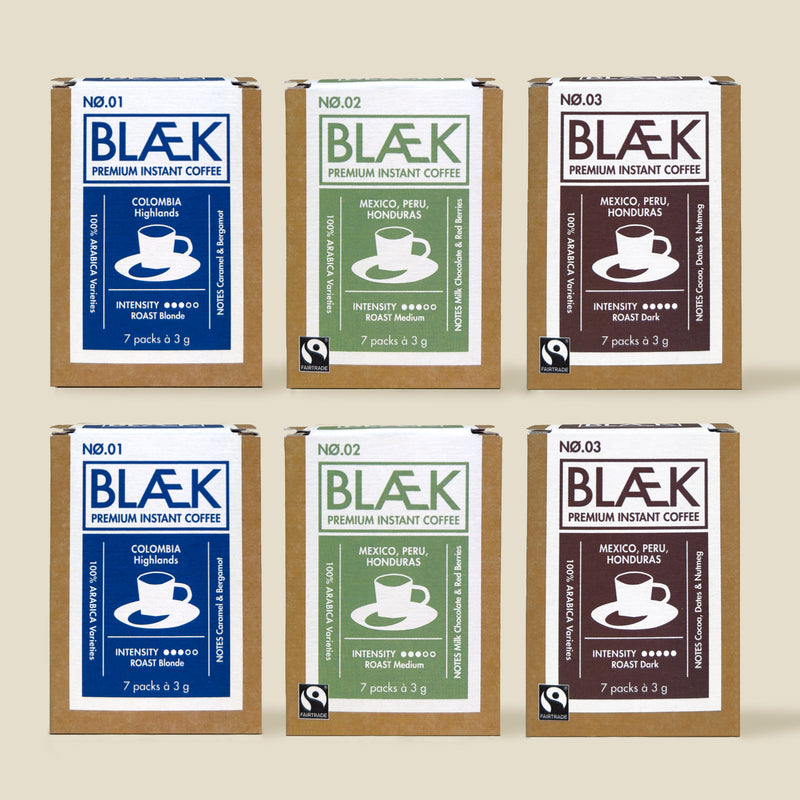 BLÆK Premium Instant Kaffee Starter-Set - Boxen